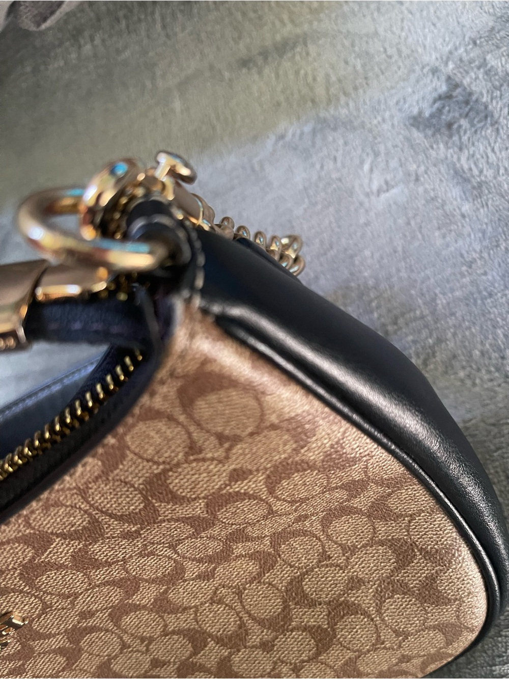 Coach Brown Signature Canvas Shoulder Bag with Black Trim - Picture 7 of 12